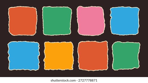Piezas de papel de colección con el borde roto. Coloridas pegatinas cuadradas irregulares para collage, cuadro de texto, Anuncio, etc.