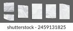 Paper pieces with wrinkles and torn edges. Realistic vector illustration set of empty white, lined and checkered pages with crumpled effect. Design mockup of blank sheet with crease and rough border.