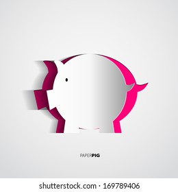 Paper pig created from paper - vector card