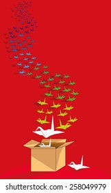paper pigeon flying from box, vector