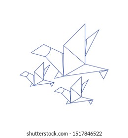 Paper pigeons flaying flat design. Concept of line icon