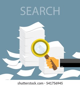 Paper pile flat illustration. Paperwork. Office routine. Search information.
