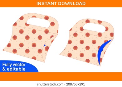 Paper pillow box design with handle dieline template and 3D pillow box, color changeable and editable
