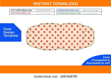 Paper pillow box design with handle dieline template and 3D pillow box, color changeable and editable