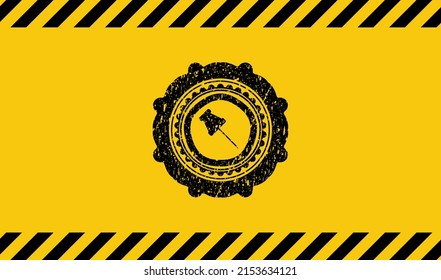 paper pin icon black grunge emblem with yellow background. Vector Illustration. Detailed. 