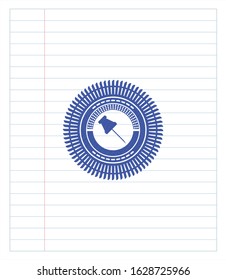 paper pin icon draw (pen strokes). Blue ink. Vector Illustration. Detailed.