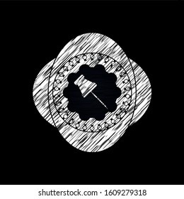 paper pin icon drawn chalk emblem, retro style, chalk or chalkboard texture