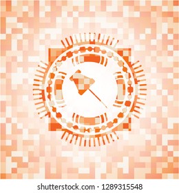 paper pin icon inside abstract orange mosaic emblem