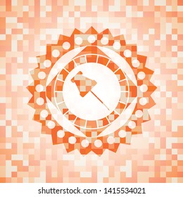 paper pin icon inside abstract orange mosaic emblem