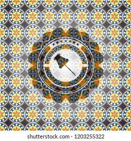 paper pin icon inside arabesque emblem background. arabic decoration.
