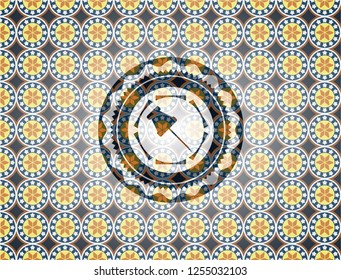 paper pin icon inside arabesque style badge. arabic decoration.