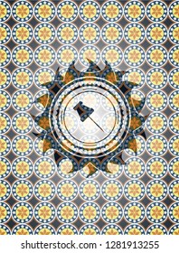 paper pin icon inside arabesque style badge. arabic decoration.