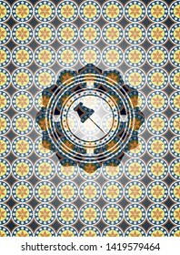 paper pin icon inside arabesque badge background. arabic decoration.