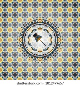 paper pin icon inside arabesque style badge. arabic decoration. 