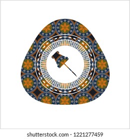 paper pin icon inside arabic emblem. Arabesque decoration.