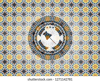 paper pin icon inside arabic emblem background. Arabesque decoration.