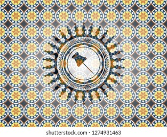 paper pin icon inside arabic emblem. Arabesque decoration.