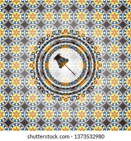 paper pin icon inside arabic emblem background. Arabesque decoration.