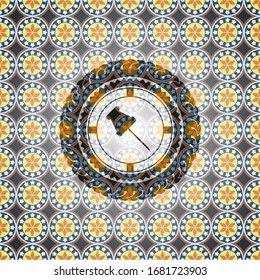 paper pin icon inside arabic emblem. Arabesque decoration.