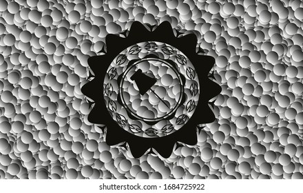 paper pin icon inside black emblem with grey bubbles background. Vector Illustration. Detailed.