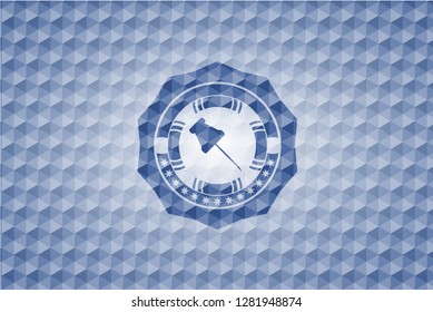 paper pin icon inside blue hexagon emblem.