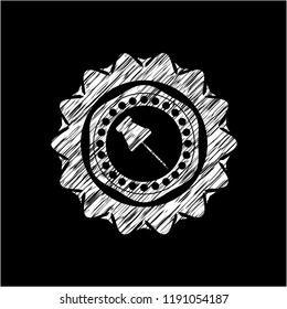 paper pin icon inside chalkboard emblem