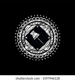 paper pin icon inside chalkboard emblem written on a blackboard