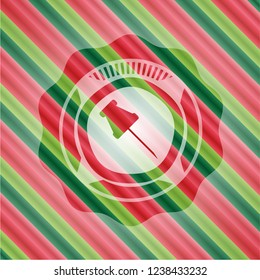 paper pin icon inside christmas colors emblem.