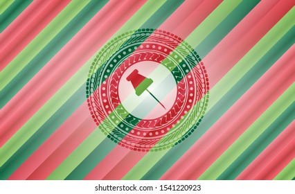paper pin icon inside christmas style emblem.