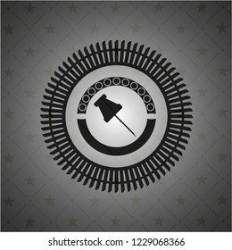 paper pin icon inside dark emblem. Retro
