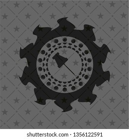 paper pin icon inside dark emblem. Retro