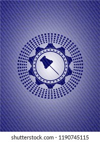 paper pin icon inside emblem with jean texture