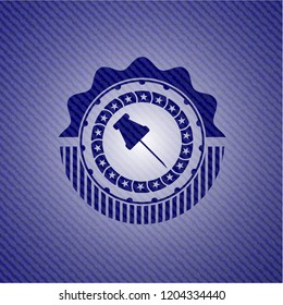 paper pin icon inside emblem with jean background