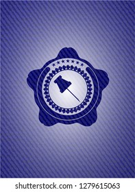 paper pin icon inside emblem with jean high quality background