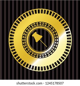 paper pin icon inside gold shiny emblem
