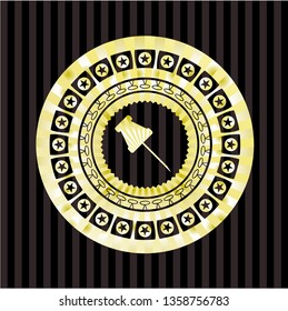 paper pin icon inside gold shiny emblem