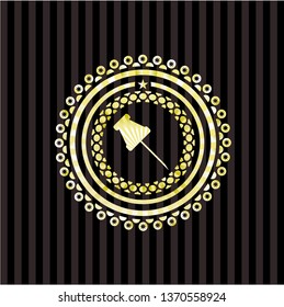 paper pin icon inside gold badge