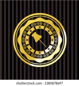 paper pin icon inside gold emblem