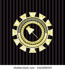 paper pin icon inside gold badge