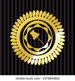 paper pin icon inside golden emblem