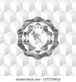 paper pin icon inside grey emblem. Vintage with geometric cube white background