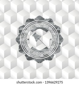 paper pin icon inside grey emblem with cube white background