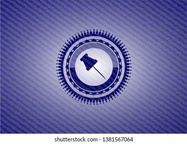 paper pin icon inside jean or denim emblem or badge background