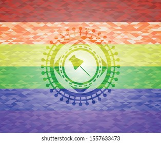 paper pin icon inside lgbt colors emblem 