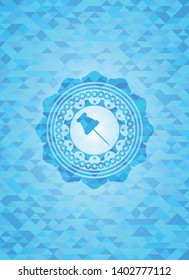 paper pin icon inside light blue mosaic emblem