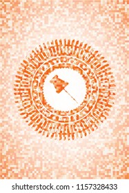 paper pin icon inside orange mosaic emblem with background