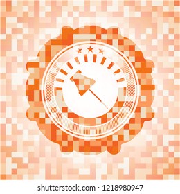 paper pin icon inside orange mosaic emblem with background