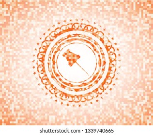 paper pin icon inside orange mosaic emblem with background