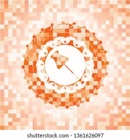 paper pin icon inside orange mosaic emblem with background