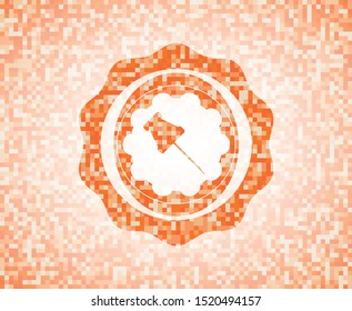 paper pin icon inside orange mosaic emblem with background